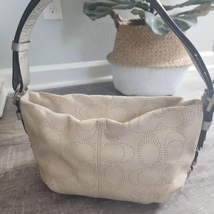 COACH Tan Perforated Signature Beige Leather  Duffle Bag F19257